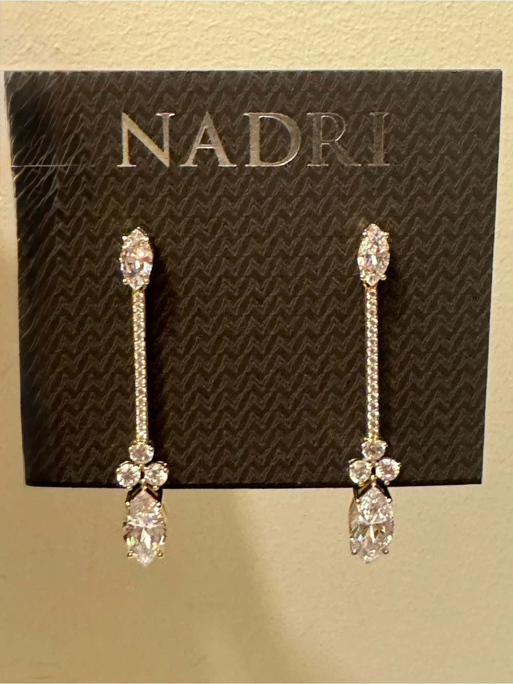 NWT NADRI Cassi CZ Marquis Round Linear Drop Earrings